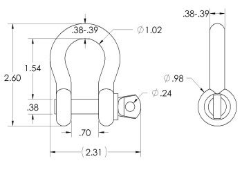 Adaptive Technologies Group SK-375 3/8" Shackle With Screw Pin Anchor, 2000lb WLL