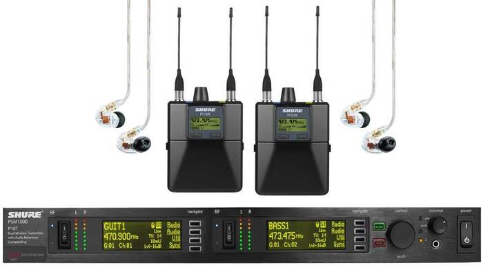 Shure P10TR425CL PSM 1000 Wireless In-Ear Monitor System With 2 P10R Bodypack Receivers And 2 SE425-CL Earphones