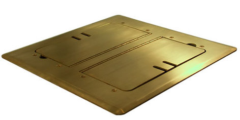 Mystery Electronics FMCA3100 Satin Brass Self-Trimming Floor Box With Cable Slots