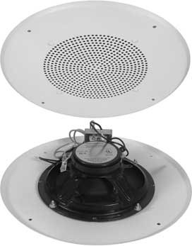 Quam UL-5 8" Ceiling Speaker With Round Baffle, 70.7V Transformer, Listed UL 1480