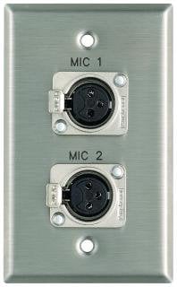 Pro Co WPE107 Plateworks Single-Gang Stainless Steel Engraved Wall Plate With 2x Latching XLR-Fs: "Mic 13" & "Mic 14"