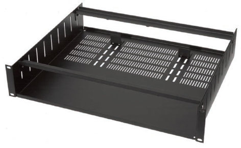 Lowell USVC-215 Vented Utility Rack Shelf, 2 Rack Units, 15" Deep, Clamping Brackets, Black