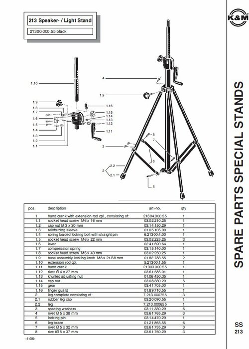 K&M 213 4.5'-7' Hand Crank Speaker Stand