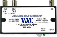 Video Accessory 11-111-102 Video Distribution Amp, 1x2 UG 12vac BNC Connect