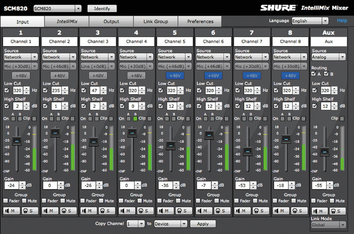 Shure SCM820-DAN-DB25 8-Channel Digital Rackmount Automatic Mic Mixer With Dante And DB25 Connectors