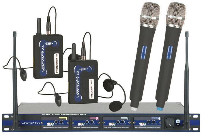 VocoPro UHF-5800-HB 4 Channel Wireless Handheld And Beltpack Microphone System
