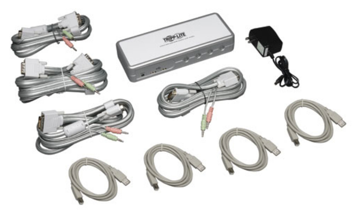 Tripp Lite B004-DUA4-K-R 4-Port DVI/USB KVM Switch With Audio And Cables