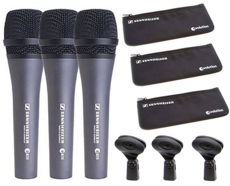 Sennheiser e835 3-PACK Cardiod Dynamic Vocal Microphones, 3-Pack