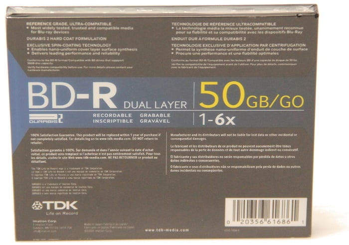 TDK Tape BDR50A 50GB BD-R Data Disc In Jewel Case With 2x Write Speed