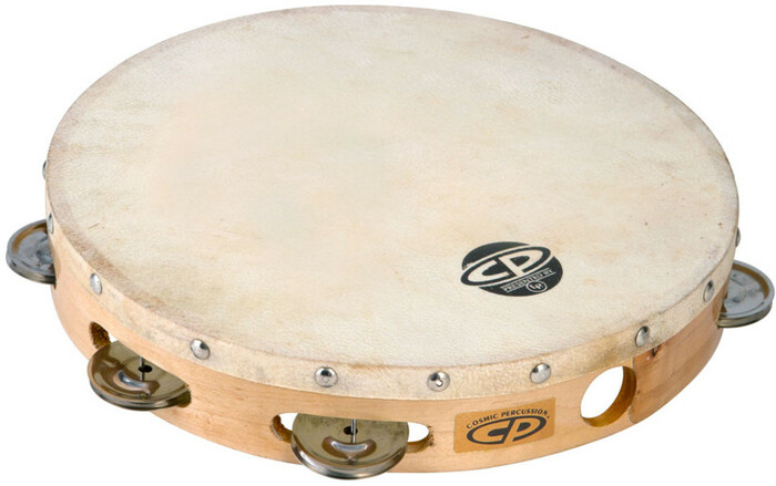 Latin Percussion CP379 10" CP Wood Tambourine With Single Row Of Jingles And Calfskin Head