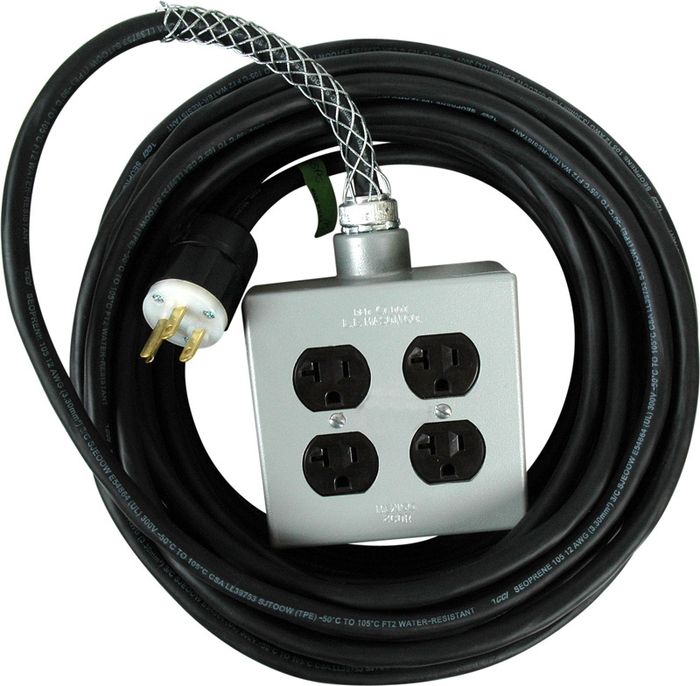 Laird Digital Cinema SSPC-100 100 Ft Heavy Duty 14/3 15 Amp AC Extension Cord With Quad Box | Full Compass Systems