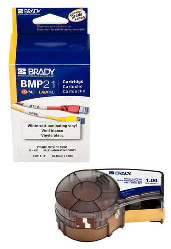 Brady M21-750-427 Brady 3/4" X 14 Ft Self-Laminating Black On White Moblie Printer Labels