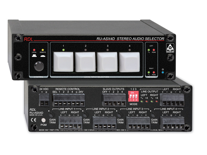 RDL RU-ASX4D 4x1 Stereo Balanced Audio Switcher, Terminal Block