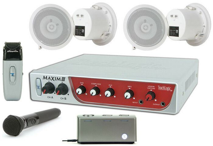 TeachLogic IRM-5650/CS4 Classroom Sound Field System With Maxim III Amplifier, 4x SP-628 Ceiling Speakers, 2x Transmitters