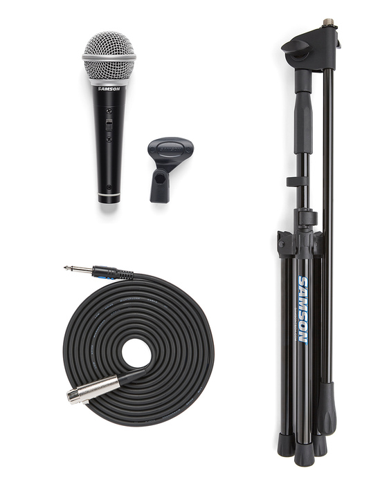 Samson VP10 Microphone Value Pack With R21, Clip, Boom Stand, And 18' XLR-F To 1/4" Male Cable