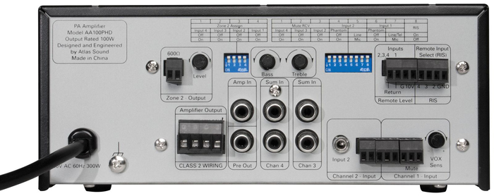 Atlas IED AA100PHD 4-Input, 100W Mixer Amplifier With Automatic System Test (PHD)