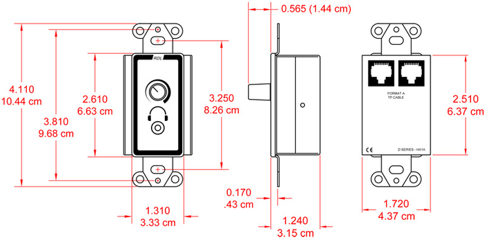 RDL D-HA1A Format-A Stereo Headphone Amplifier, Compatible With Guest Room Audio System