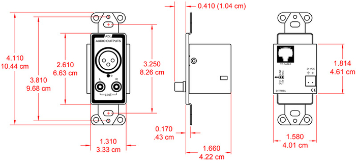 RDL D-TPR3A Active 3-Pair Receiver, Twisted Pair Format-A , XLR And Stereo Phono Outputs