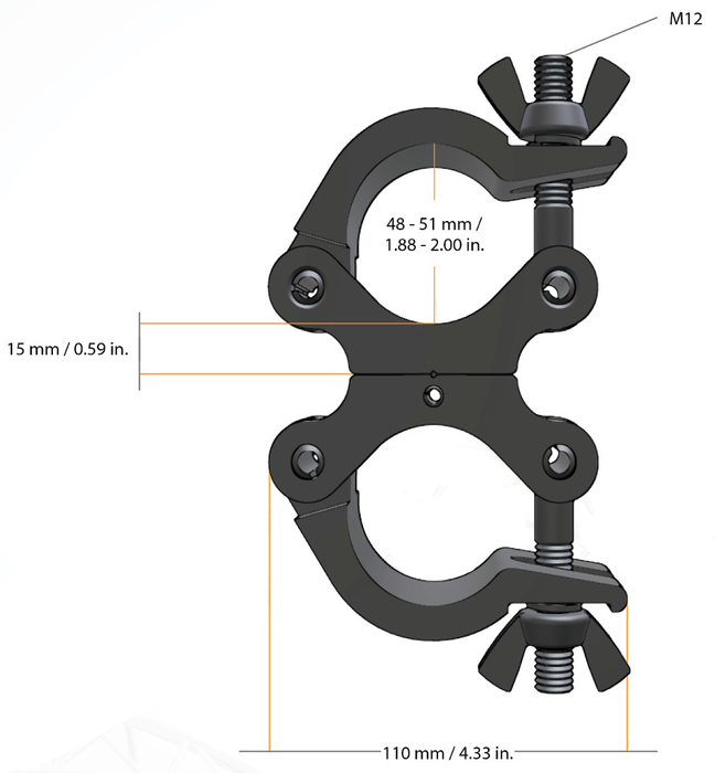 Global Truss Pro Swivel Clamp BLK Heavy Duty Dual Swivel Clamp For 2" Pipe, Max Load 1100 Lbs, Black