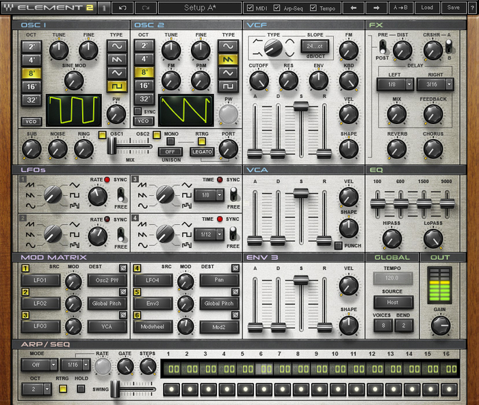 Waves Element 2.0 Virtual Analog Synthesizer Polyphonic Synth Virtual Instruent With Virtual Voltage Technology (Download)