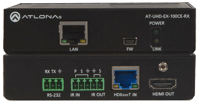 Atlona Technologies AT-UHD-EX-100CE-KIT 4K/UHD HDMI Over HDBaseT Transmitter/Receiver Up To 328' With Ethernet, Control And PoE