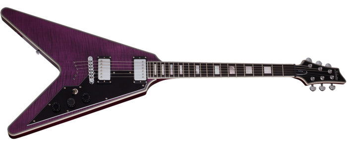 Schecter V1-CUSTOM-TPUR V-1 Custom Electric Guitar, Trans Purple Finish