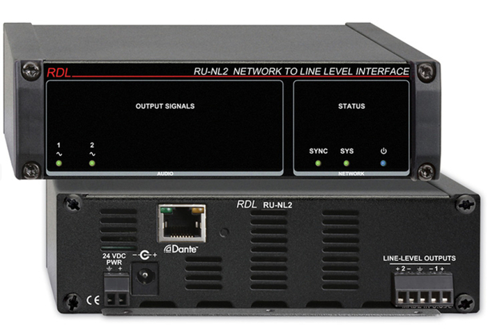 RDL RU-NL2 Network To Line Level Interface, Dante Input, 2 Balanced Line Outputs