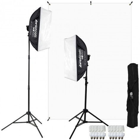 Westcott 484-WESTCOTT D5 2-Light Video Blogging Kit With X-Drop Stand And White Backdrop