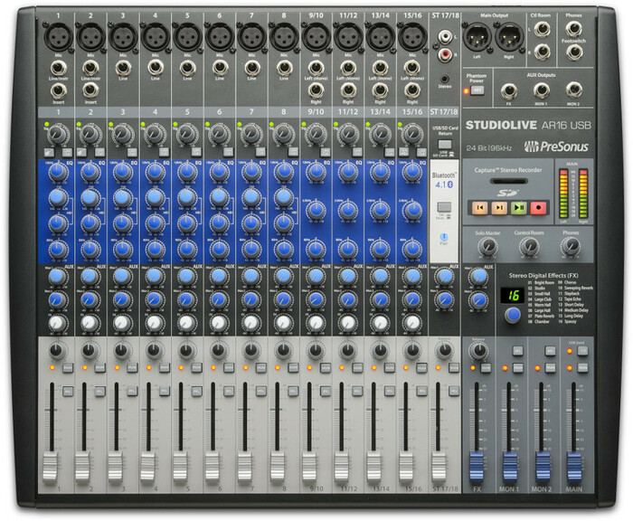 PreSonus StudioLive AR16 16-Channel Analog Hybrid Mixer, With Effects, Recorder, USB Interface
