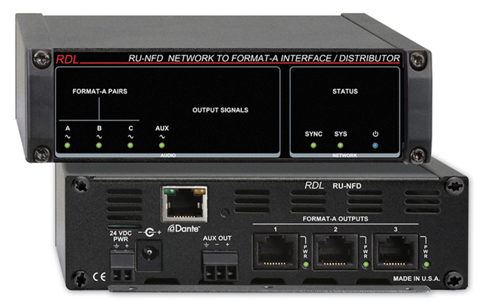 RDL RU-NFD Network To Format A Interface, Dante Input, 3 Format A, 1 Balanced Output