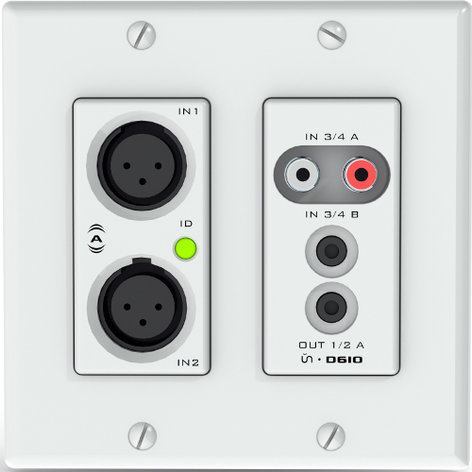 Attero Tech UND6IO-W-C 4x2 Channel 2 Gang Dante Wall Plate With XLR, RCA, 1/8" And Depluggable I/O, White