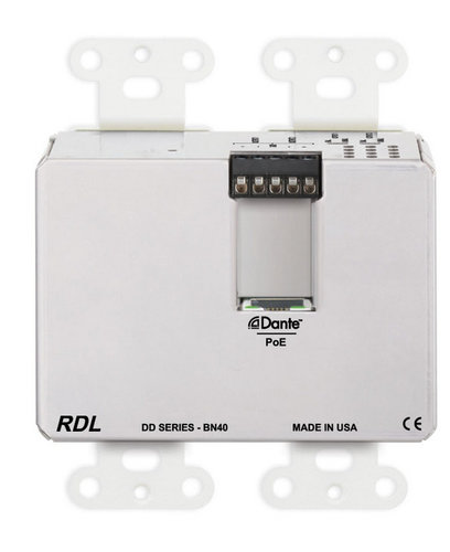 RDL DD-BN40 Wall-Mounted Mic/Line Dante Interface 4x2 , 4 XLR In, 2 Out On Rear-Panel, White