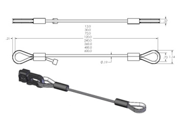 Adaptive Technologies Group 3/16x1 3/16" Wire Rope Assembly, 1' Long