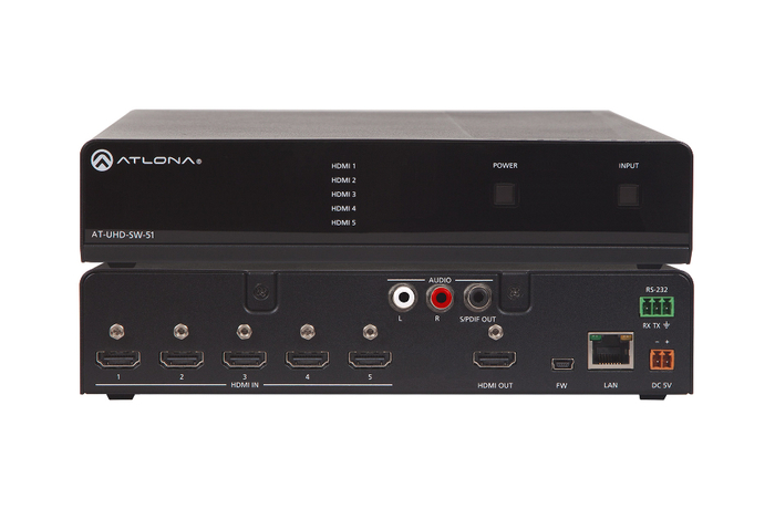 Atlona Technologies AT-UHD-SW-51 4K/UHD 5-Input HDMI Switcher With Auto-Switching