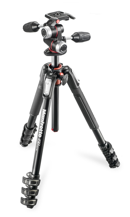 Manfrotto MK190XPRO4-3W Tripod Kit With 190 Aluminum 4-Section Tripod And XPRO 3-Way Head