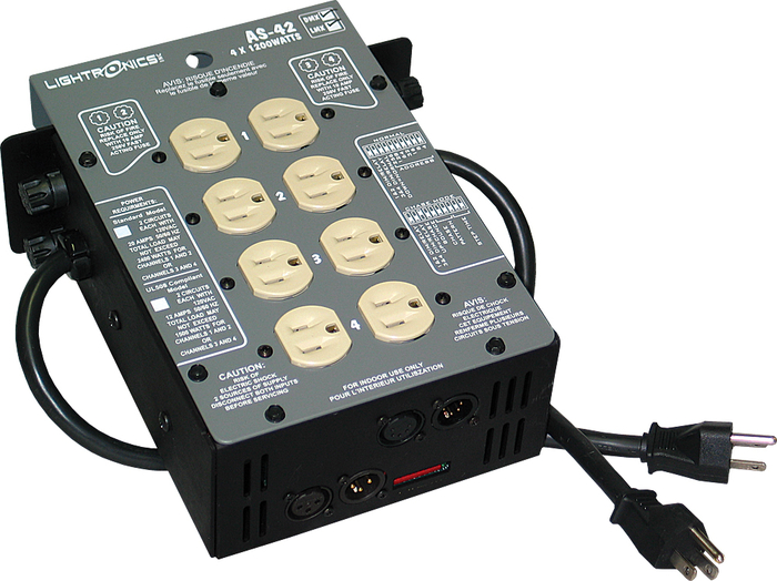 Lightronics AS42D-ST 4-Channel Portable Dimmer With Stagepin, DMX And LMX-128, 1200W Per Channel