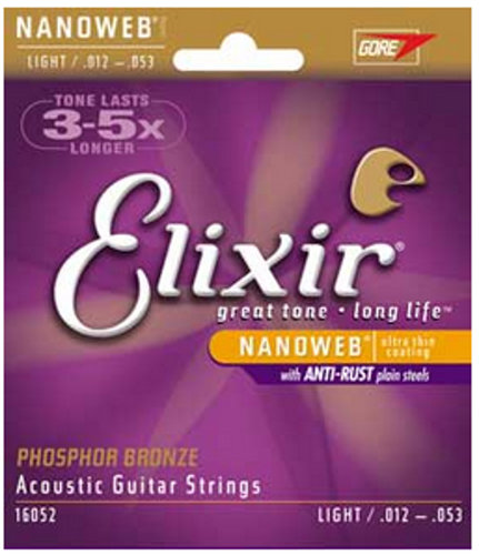 Elixir 16052 Light Phosphor Bronze Acoustic Guitar Strings With NANOWEB Coating