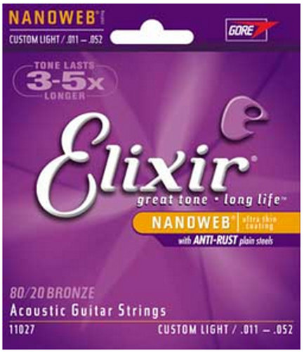 Elixir 11027-ELIXIR Custom Light 80/20 Bronze Acoustic Guitar Strings With NANOWEB Coating