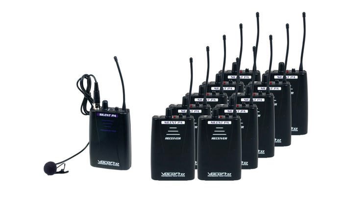 VocoPro SILENT-PA-TOUR-10 SilentPA-TOUR10 Wireless Intercom/Tourguide System, 10 Receivers, 1 Transmitter, With IE9 Ear Buds