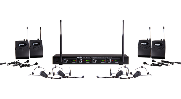 Gemini UHF-04HL 4-Channel Headset/Lavalier Wireless Microphone System