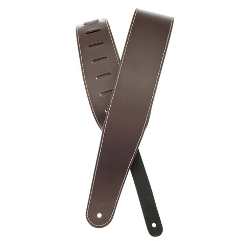 D`Addario 25LS01-DX 2.5" Wide Brown Leather Guitar Strap With Contrast Stitching