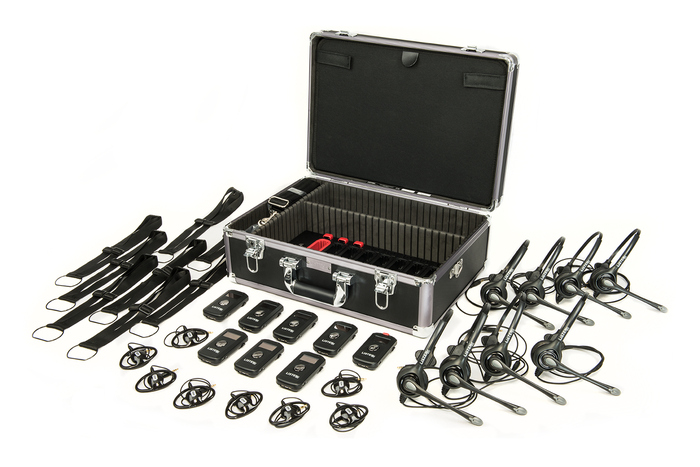 Listen Technologies LKS-3-A1 Collabor-8 System With 8 Transceivers, 8 Headsets, And Docking Station Case