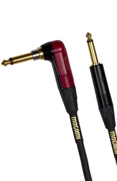 Mogami GOLD-INST-SILENT-R10 10 Ft Silent Instrument Cable With Straight And Right Angle Connectors