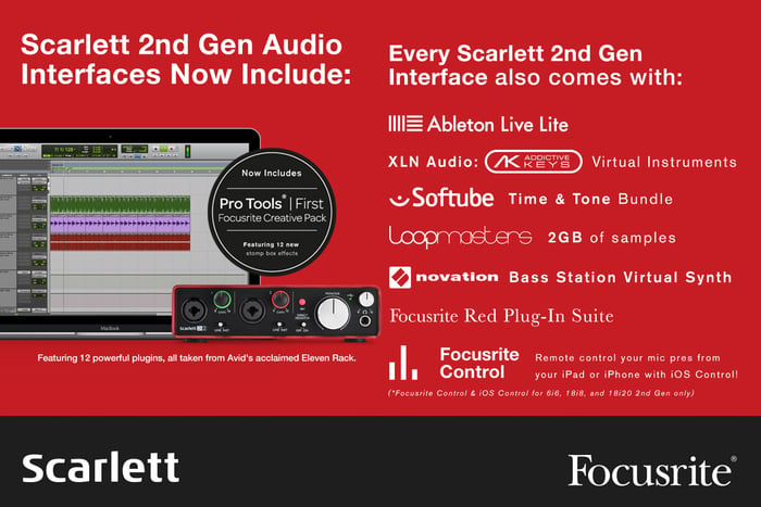 Focusrite Scarlett 2i2 2x2 USB Audio Interface, 2nd Generation