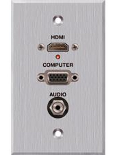 Liberty AV PC-G1796-E-P-C Panelcrafters Clear Anodized Single Gang Wall Plate With HDMI Pigtail, VGA, And 3.5mm TRS Female Pass Through