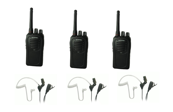 Eartec Co SSTSC3000LP Scrambler Radios With Secret Service Type Headsets, 3 Pack
