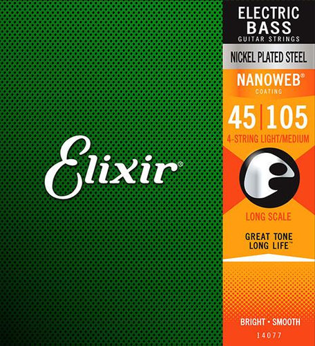 Elixir 14202 Light Long Scale 5-String Electric Bass Strings With NANOWEB Coating