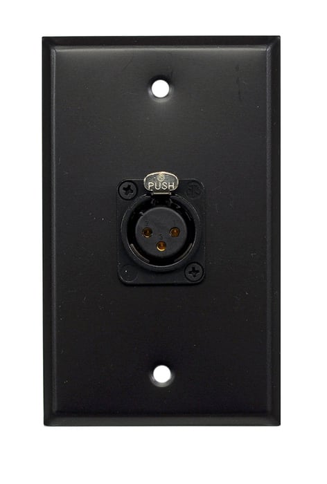 Whirlwind WP1B/1FNS Single Gang Wallplate With XLRF Connector, Black