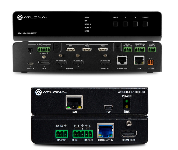 Atlona Technologies AT-UHD-SW-510W-KIT AT-UHD-SW-510W Switcher + AT-UHD-EX-100CE-RX-PSE Receiver