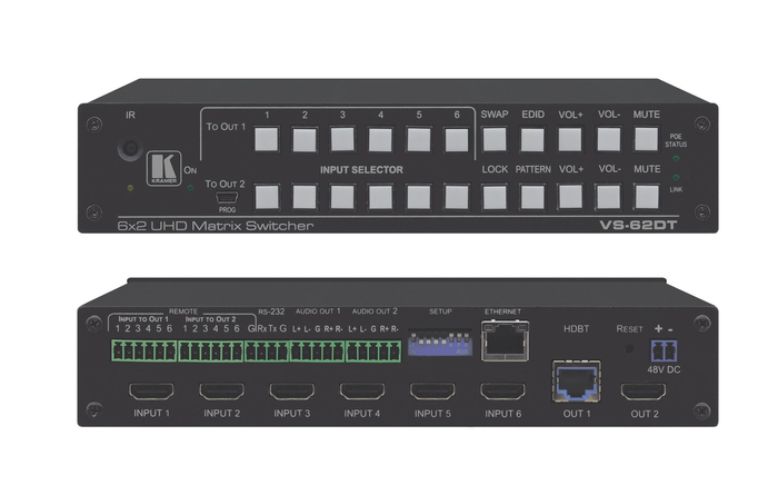 Kramer VS-62DT 6x2 UHD HDMI Matrix Switcher With HDMI And HDBT Outputs